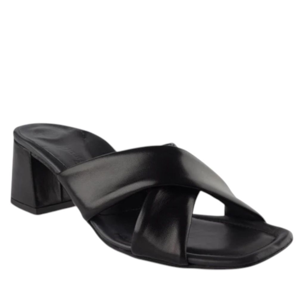 Paul Green Black Leather Crisscross Block Heel Sandals